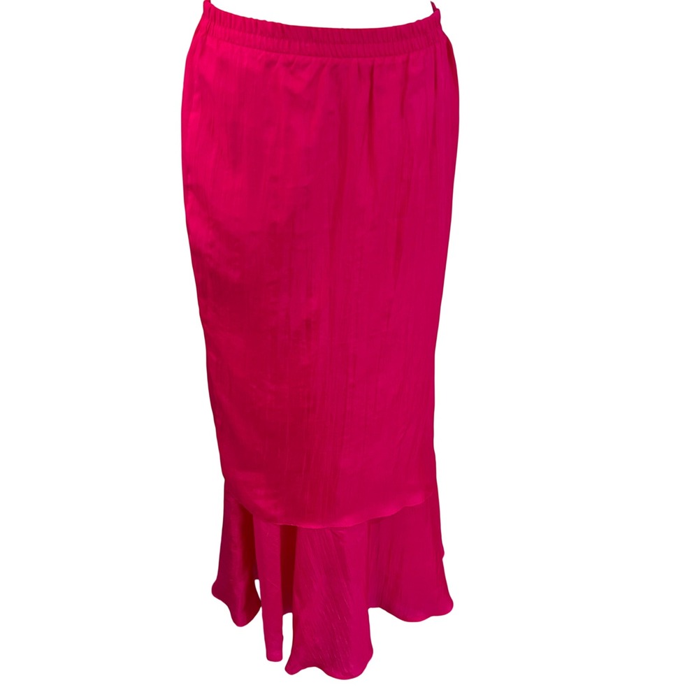 Vintage Yours Pink 100% Silk Maxi Skirt Ruffle Elastic Waist BalletCore Fairy M - Picture 2 of 7